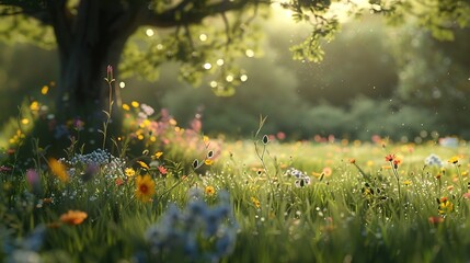 A peaceful meadow with wildflowers and a gentle breeze, creating a perfect spot for meditation.