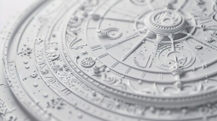 A realistic close-up of an astrology birth chart with intricate details against a solid white background.