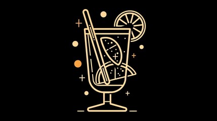 Black cocktail drink icon or logo illustration.