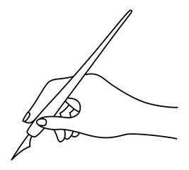 つけペンを持つ手の線画イラスト