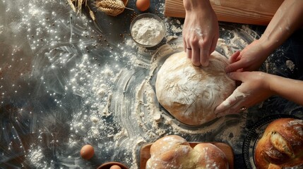 Fototapeta premium Hands Preparing Dough, A Step Towards Delicious Homemade Bread
