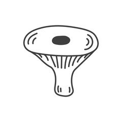 Milky cap Mushroom Doodle Line Icon. Hand drawn forest fungus. Food ingredient symbol. Outline vector illustration