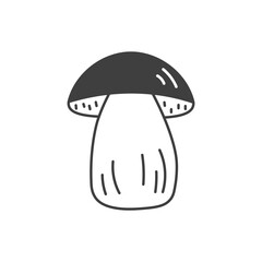 Boletus Mushroom Doodle Icon. Hand drawn Forest Fungus sketch. Cep food ingredient symbol. Isolated vector illustration.