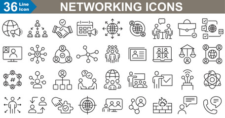 Networking line icons set. router, switch, server, modem, Wi-Fi Signal, network cable, firewall and Cloud Network. vector illustration 