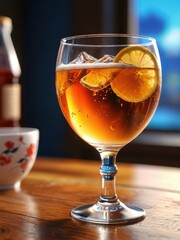 Refreshing Iced Cocktail with Lemon.