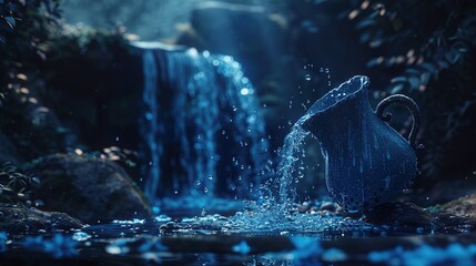 The Aquarius zodiac sign symbol represented by a waterfall cascading from a pitcher.