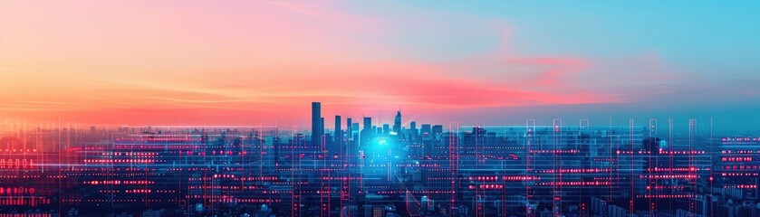 Economic data, AI-driven analytics, virtual dashboard, futuristic city skyline, digital economy
