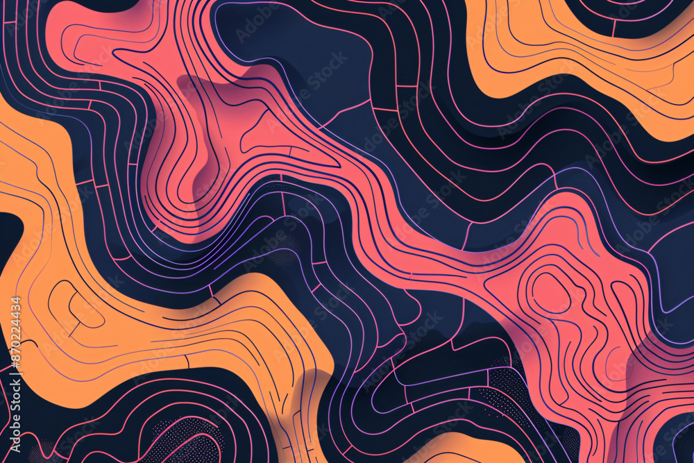 Poster line art topographic map background with abstract wavy lines and contours for landscape design, post