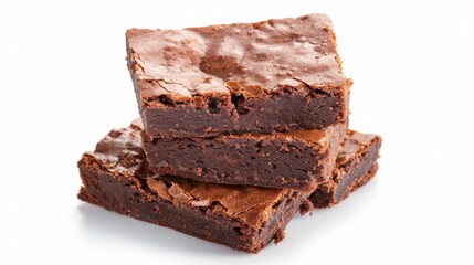 Stack of delicious chocolate brownies, isolated background, studio lighting, enticing dessert display, ideal for advertising, rich textures