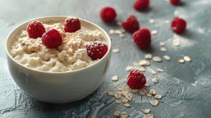 Oatmeal With Yogurt And Raspberries, A Healthy Breakfast