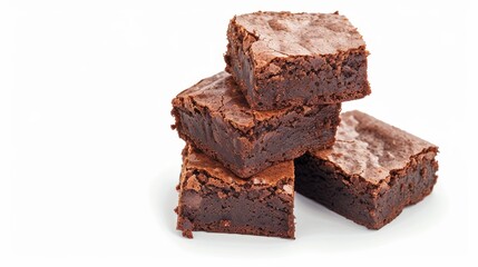 Tower of decadent chocolate brownies, isolated background, studio lighting, visually appealing, perfect for confectionery advertising and display