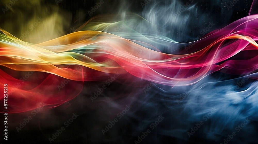 Canvas Prints   A multicolored wave of smoke fills the foreground against a black background, with shades of white, red, yellow, and blue