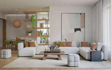 Interior design of modern apartment. Modern design solution, 3d rendering