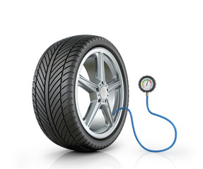 Fototapeta premium Automotive wheel with a pressure sensor on a white background.