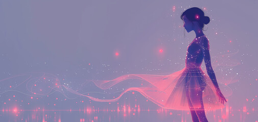 Naklejka premium Futuristic ballerina visuals with holograms that combine intricate robotic movements with graceful ballet moves.