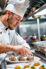 Professional Photography of a chef tasting food in the kitchen. Highlight the quality control, Generative AI