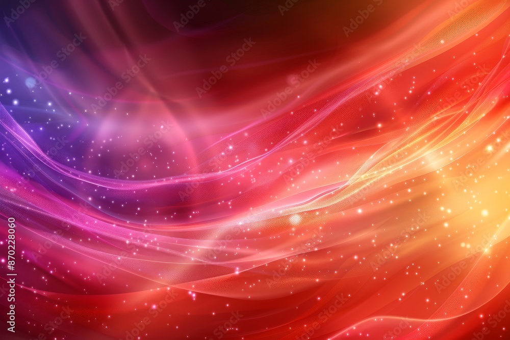 Poster red and purple abstract waves with sparkling stars creating a vibrant and dynamic artistic effect