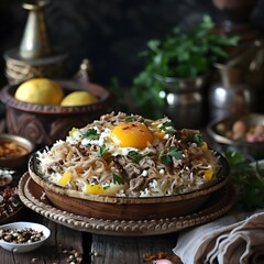 Delicious Middle Eastern Dish with Fried Egg and Parsley