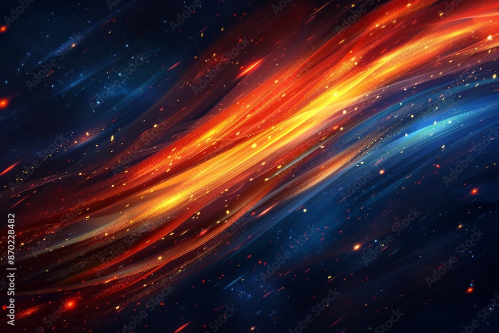 Poster abstract orange and blue swirling lines creating a dynamic and energetic visual effect