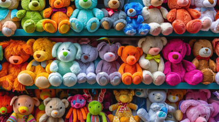 Neatly Arranged Colorful Stuffed Animals