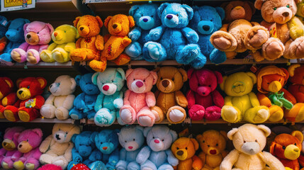 Neatly Arranged Colorful Stuffed Animals