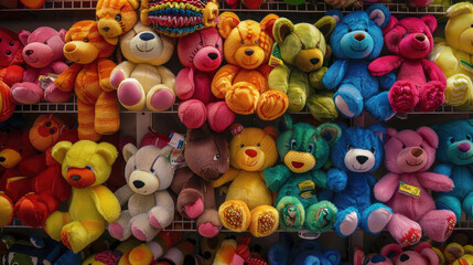 Neatly Arranged Colorful Stuffed Animals