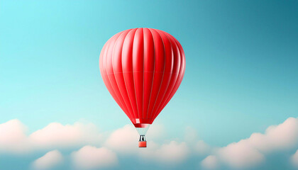 Fototapeta premium Minimalist, vibrant illustration of a red hot air balloon floating against a pastel blue sky. 2