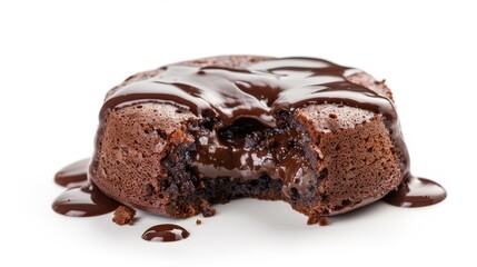 Decadent chocolate lava cake slice with molten center, rich fudgy exterior, isolated background, studio lighting, clarity and quality for advertising