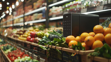 Crowded Supermarket Produce Aisle Brimming with Fresh Fruits and Vegetables
