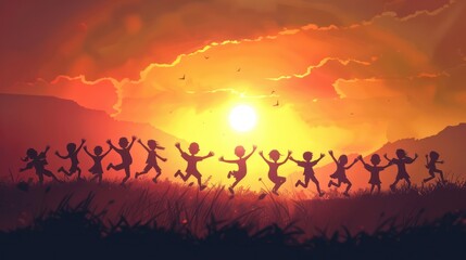 Fototapeta premium Silhouette of Stick Characters Celebrating and Cheering
