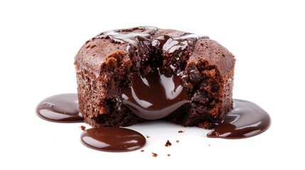Decadent slice of chocolate lava cake, molten chocolate center oozing out, fudgy cake exterior, isolated background, studio lighting, perfect for dessert display advertising