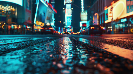 Obraz premium Nighttime City Road in the Heart of Metropolis