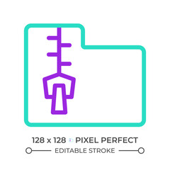 Obraz premium Data compression two color line icon. Zip file bicolor outline symbol. File system management. Compressed digital folder. Duotone linear pictogram. Isolated illustration. Editable stroke