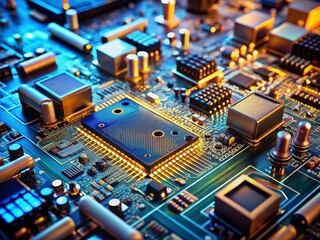 A close up of a computer chip with a lot of small parts