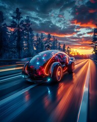 Obraz premium Driverless cars of the future Cutting-edge and exciting Suitable for use in advertising new technology. Design that emphasizes innovation and progress or presents ideas about transport development.