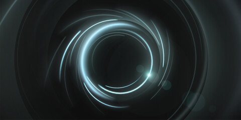 Abstract light circle with vortex motion and glow effect. Realistic 3d vector magic energy sphere. Neon blue ring for game portal or futuristic frame. bright fantasy round border with streak and halo.
