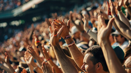 Crowd of Football Enthusiasts Cheering and Clapping in Stadium
