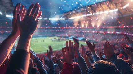 Crowd of Football Enthusiasts Cheering and Clapping in Stadium