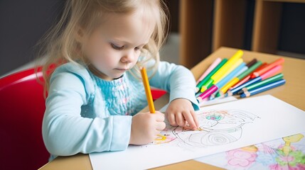 Young girl coloring picture
