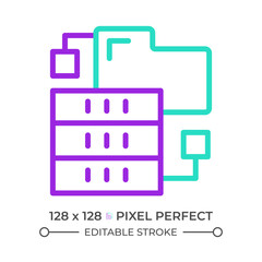 Data storage two color line icon. Database server and folder bicolor outline symbol. Data processing and management. Duotone linear pictogram. Isolated illustration. Editable stroke