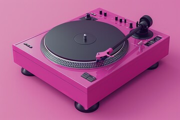 Retro DJ Turntable with Soft Pink Lighting and Nostalgic Vibes in a Vintage Music Lounge