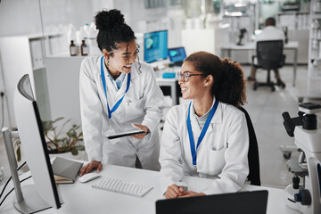 Teamwork, technology and research in laboratory for analysis, innovation or experiment....