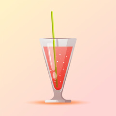 Peach juice in a glass with a straw