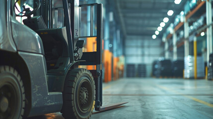 Forklift in Warehouse Setting, Prepared for Goods Movement and Distribution