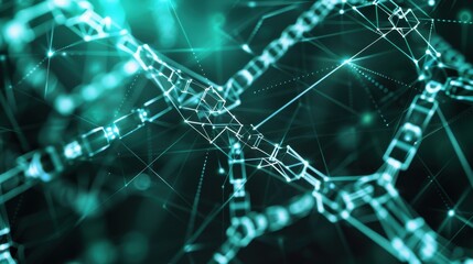 Obraz premium Blockchain nodes with interconnected networks, cybernetic tone, complementary color scheme, front view, representing decentralized systems