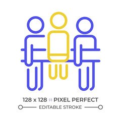 Social loafing two color line icon. Teammates bicolor outline symbol. Collective work issues. Inefficient teamwork. Duotone linear pictogram. Isolated illustration. Editable stroke