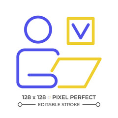 Individual task two color line icon. Person with laptop bicolor outline symbol. Task management. Remote work. Goal setting. Duotone linear pictogram. Isolated illustration. Editable stroke