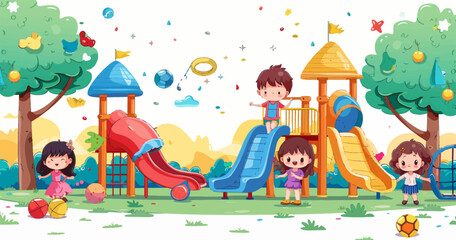 Children playing in the park vector illustration