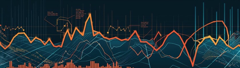 Infographic showing economic decline with downward graphs, advanced tone, monochromatic color scheme, top view, highlighting financial crisis