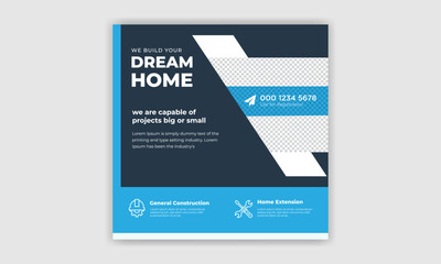 Social media post design. Marketing real estate banner design. Home sale banner template.